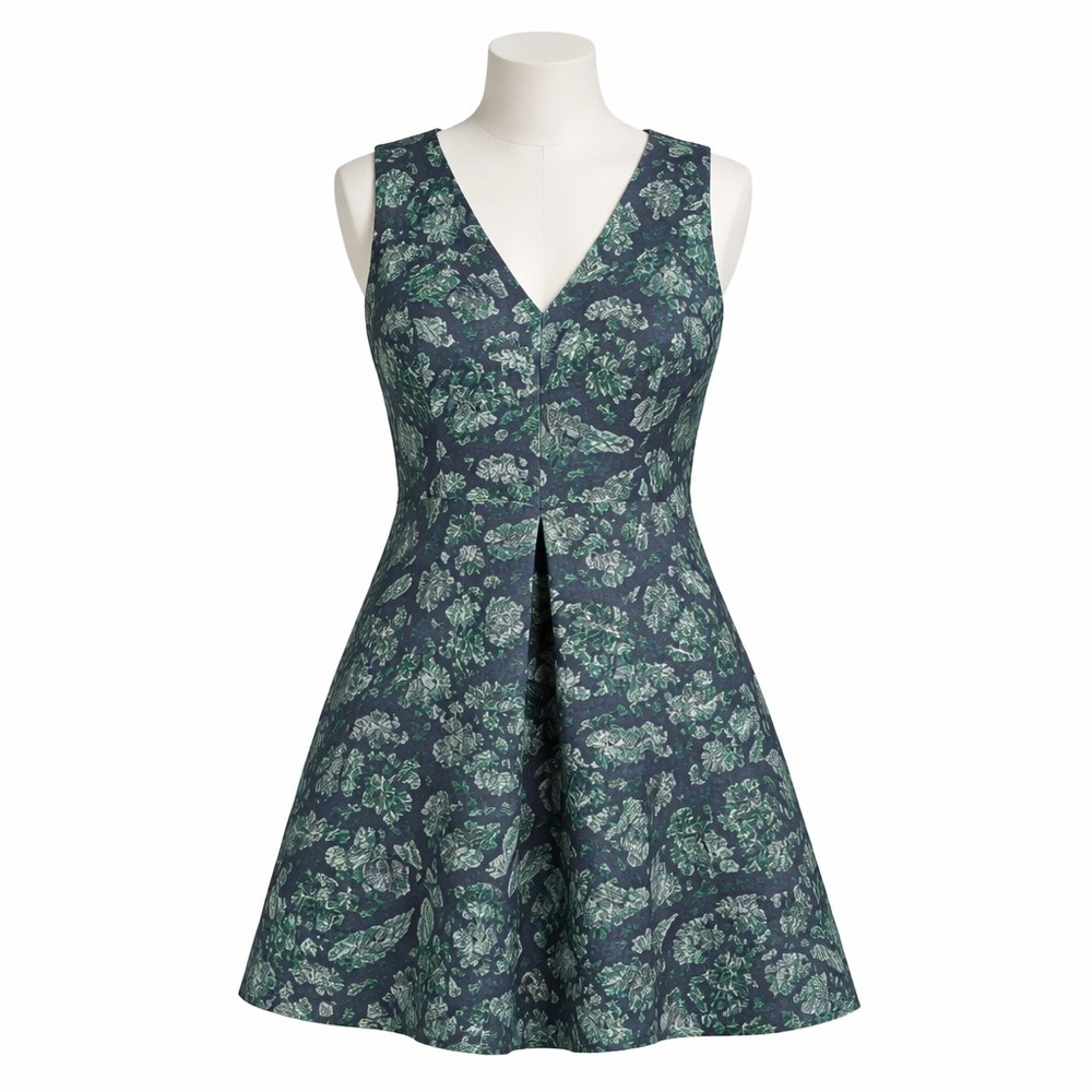 Sam Edelman Dress Womens 6 Green Tropical Leaf Fit Flare V-Neck Sleeveless Mini